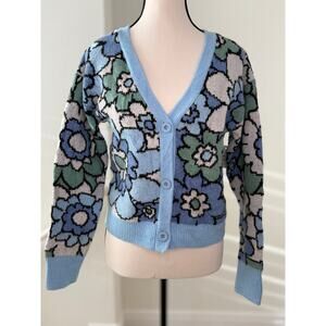 NWT Willow & Wind Blue Green Floral Recycled Yarn Cardigan (Size S)